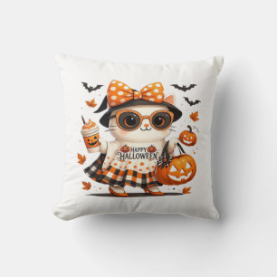 Süße schwarze Katze mit Hexenhut � Kawaii Hallowee Kissen