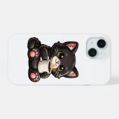 Süße schwarze Katze mit Kaffee iPhone 15 Hülle (Rückseite (Horizontal))
