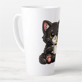 Süße schwarze Katze mit Kaffee Milchtasse (Linke Ecke)