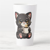 Süße schwarze Katze mit Kaffee Milchtasse (Vorderseite)
