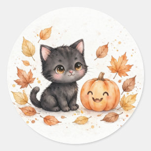Süße schwarze Katze mit Kürbis-Halloween-Aufkleber Runder Aufkleber