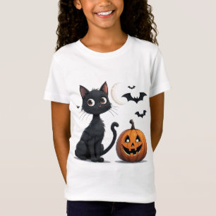 Süße schwarze Katze mit Kürbis Halloween 🎃 T-Shirt