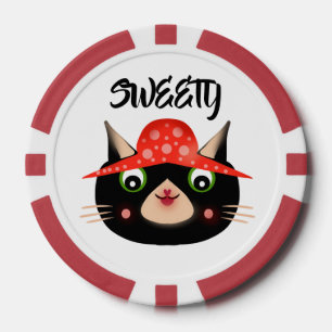 Süße schwarze Katze mit Pilzhut Whimsical Pokerchips