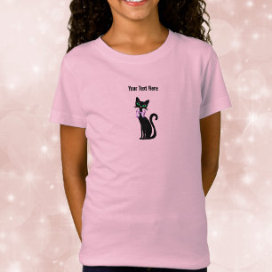Süße schwarze Katze mit rosa Schleife und grünen A T-Shirt