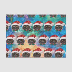 Süße schwarze Katze mit Santa-Hut-Muster Seidenpapier