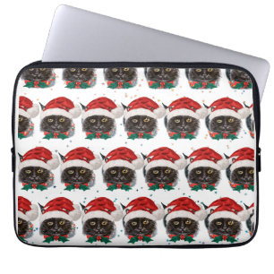 Süße schwarze Katze mit Weihnachtsmannmütze an Wei Laptopschutzhülle