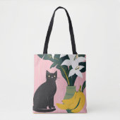 Süße schwarze Katze mit weißer Blume Tasche (Vorderseite)