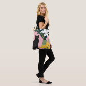 Süße schwarze Katze mit weißer Blume Tasche (Am Model)