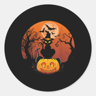 Süße schwarze Katze Mond Kürbis Lustiger Halloween Runder Aufkleber
