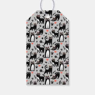 Süße schwarze Katze nahtloses Muster auf einem hel Geschenkanhänger