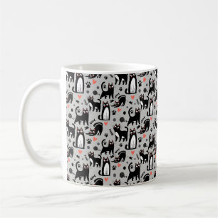 Süße schwarze Katze nahtloses Muster auf einem hel Kaffeetasse