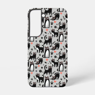 Süße schwarze Katze nahtloses Muster auf einem hel Samsung Galaxy Hülle