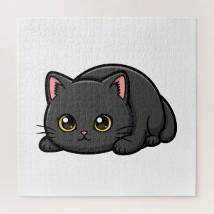 Süße schwarze Katze, niedliche Illustration Puzzle