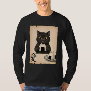 Süße schwarze Katze Onigiri Anime japanische Kawai T-Shirt