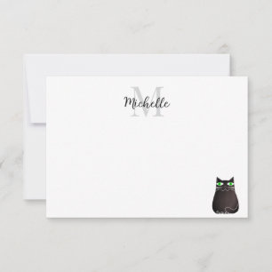 Süße schwarze Katze personalisiertes Monogramm Mitteilungskarte