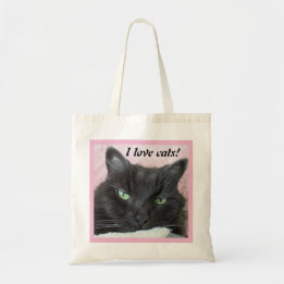 Süße schwarze Katze rosa Decke Foto Ich liebe Katz Tragetasche