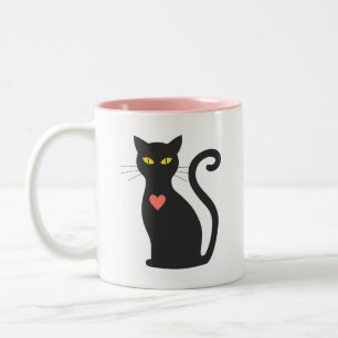 Süße schwarze Katze & rosa Herz Zweifarbige Tasse