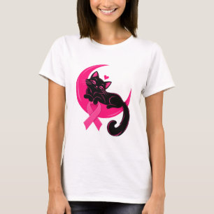 Süße schwarze Katze rosa Mond Brustkrebs-Bewusstse T-Shirt