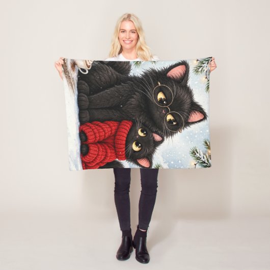 Süße schwarze Katze roter Pullover Fleece-Decke - Fleecedecke (Beispiel)