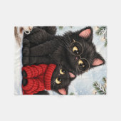 Süße schwarze Katze roter Pullover Fleece-Decke - Fleecedecke (Vorderseite (Horizontal))