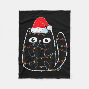 Süße schwarze Katze Santa Weihnachtslichter Miauen Fleecedecke
