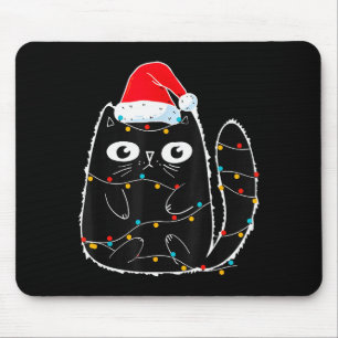 Süße schwarze Katze Santa Weihnachtslichter Miauen Mousepad
