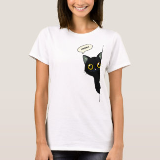 Süße schwarze Katze schaut um die Ecke | Lustig T-Shirt