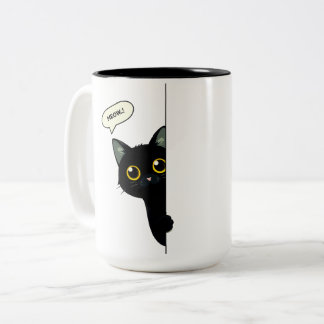 Süße schwarze Katze schaut um die Ecke | Lustig  Zweifarbige Tasse