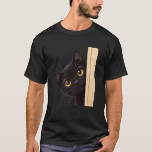 Süße schwarze Katze schaut um die Ecke und beobach T-Shirt