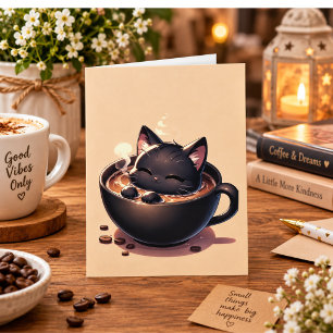 Süße schwarze Katze schwimmt in eine Kaffeetasse G Karte