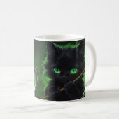Süße schwarze Katze Sensenmann Grüne Augen Hallowe Kaffeetasse (VorderseiteRechts)
