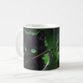Süße schwarze Katze Sensenmann Grüne Augen Hallowe Kaffeetasse (Vorderseite Links)