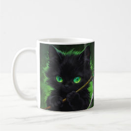 Süße schwarze Katze Sensenmann Grüne Augen Hallowe Kaffeetasse