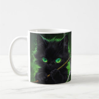 Süße schwarze Katze Sensenmann Grüne Augen Hallowe Kaffeetasse