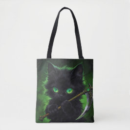 Süße schwarze Katze Sensenmann Grüne Augen Hallowe Tasche