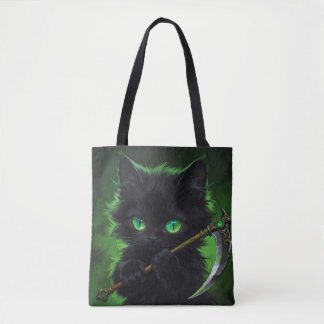 Süße schwarze Katze Sensenmann Grüne Augen Hallowe Tasche
