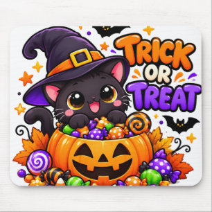 Süße schwarze Katze Trick-or-Treat Halloween-Aufkl Mousepad
