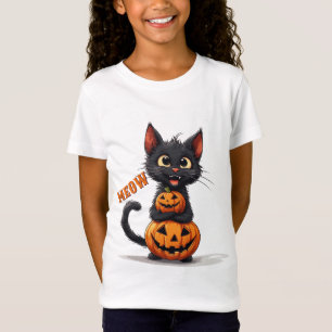 Süße schwarze Katze umarmt Kürbis Halloween 🎃 T-Shirt