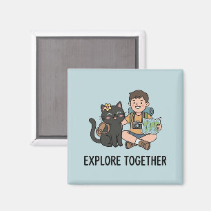 Süße schwarze Katze und Besitzer auf Reisen gemein Magnet