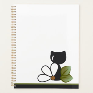 Süße schwarze Katze und Blume – Personalisiert Planer