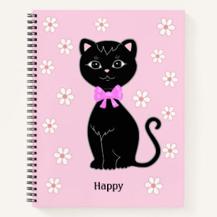 Süße schwarze Katze und Blumen auf hellrosa Notizb Notizblock