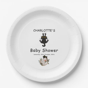 Süße schwarze Katze und Buch-Baby-Party Pappteller