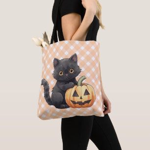 Süße schwarze Katze und Jack-O'-Lantern Halloween Tasche