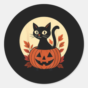 Süße schwarze Katze und Jack O Lantern Kürbis Runder Aufkleber