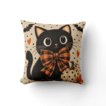 Süße schwarze Katze und Kürbis Halloween-Kissen