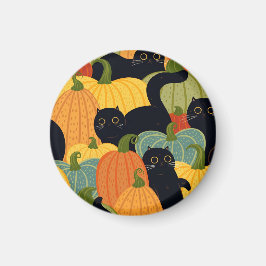 Süße schwarze Katze und Kürbis Halloween Nahtlos  Magnet