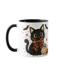 Süße schwarze Katze und Kürbis Halloween-Tasse