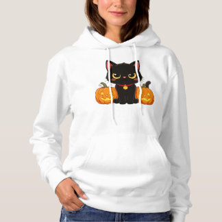 Süße schwarze Katze und Kürbisse Halloween Hoodie