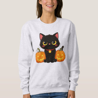 Süße schwarze Katze und Kürbisse Halloween Sweatshirt