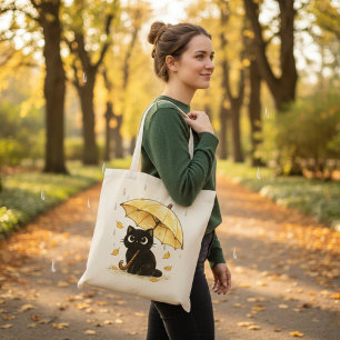 Süße schwarze Katze unter Regenschirm Regentag-Tas Tasche
